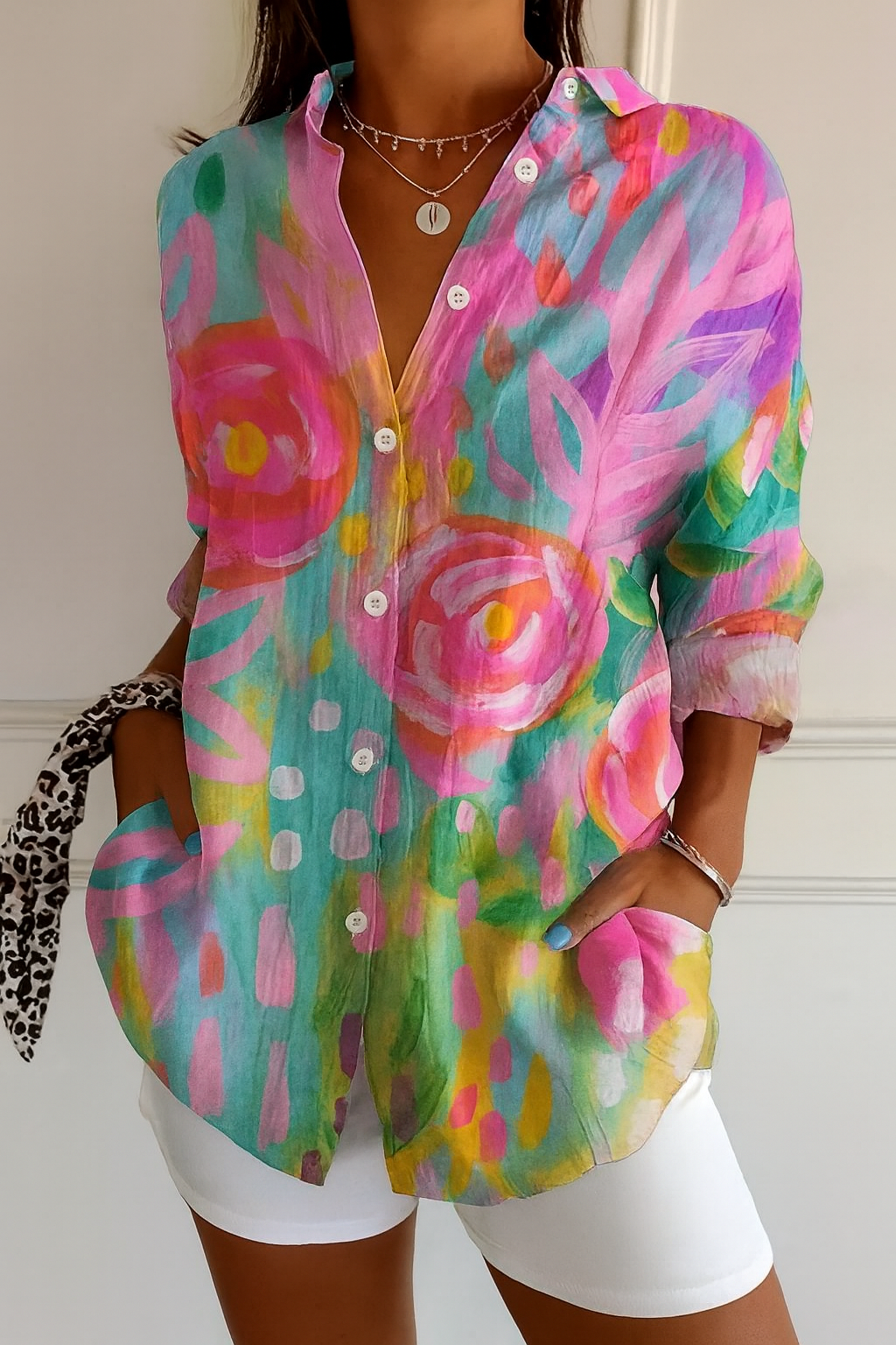 Boho-bluse med blomster - Ibiza