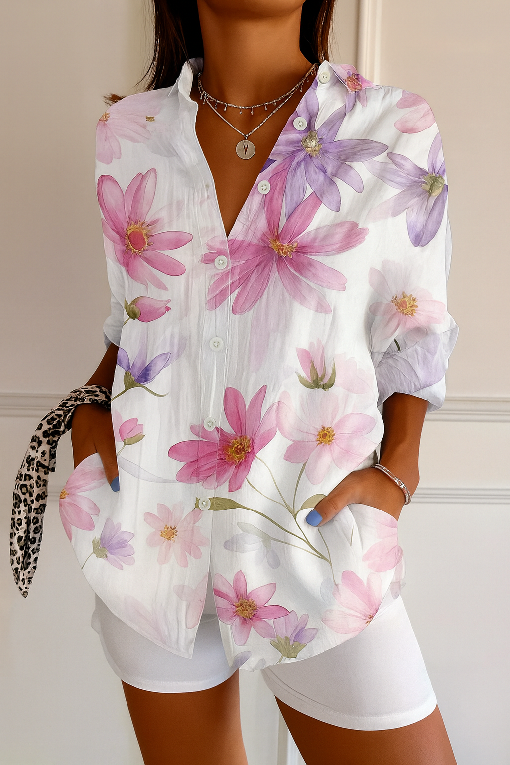 Boho-bluse med blomster - Ibiza