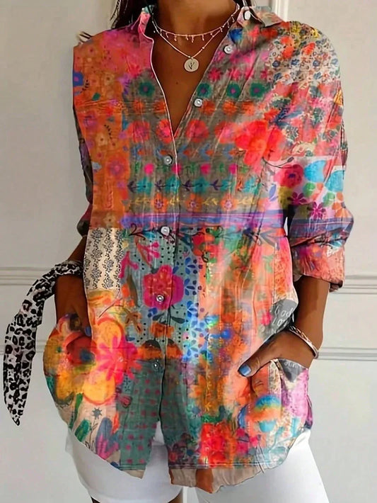 Boho-bluse med blomster - Ibiza